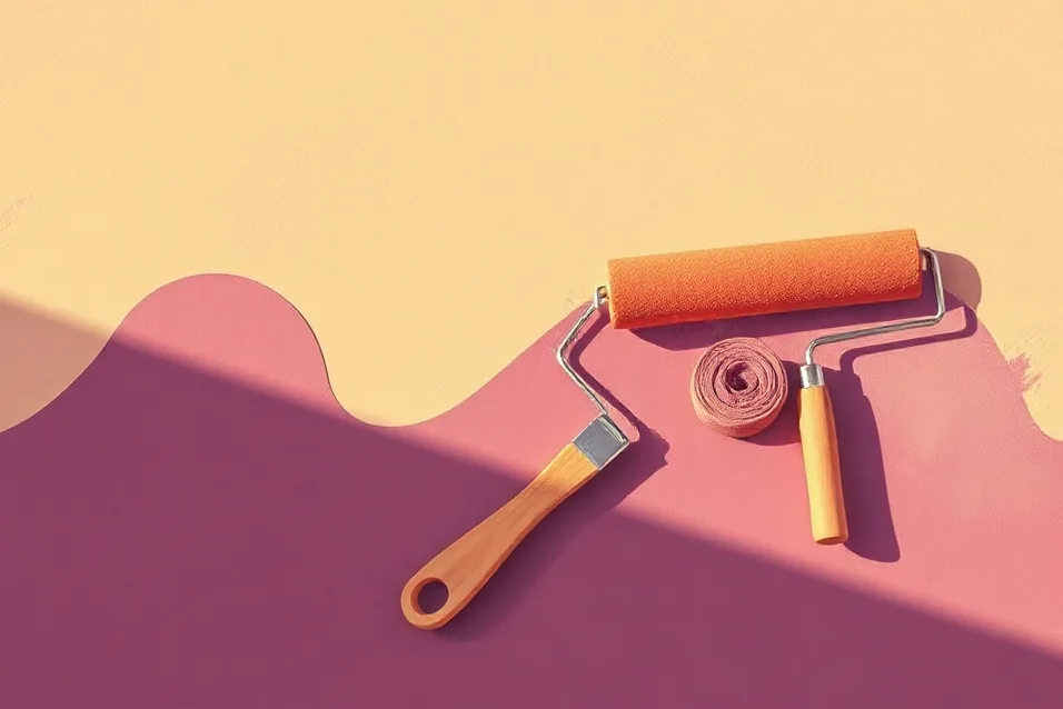 Outils de peinture disposés dans l'ordre des étapes du chantier