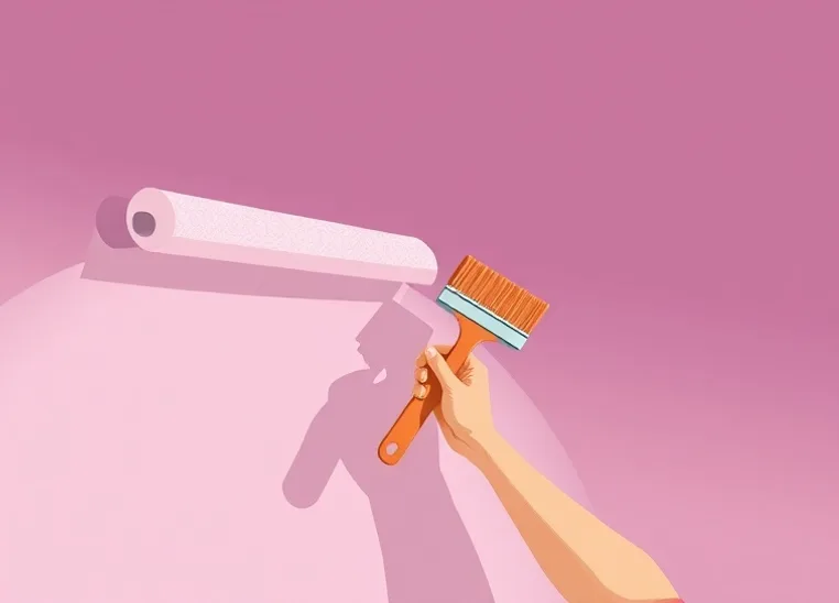 Pose de papier peint, rouleau et brosse à maroufler